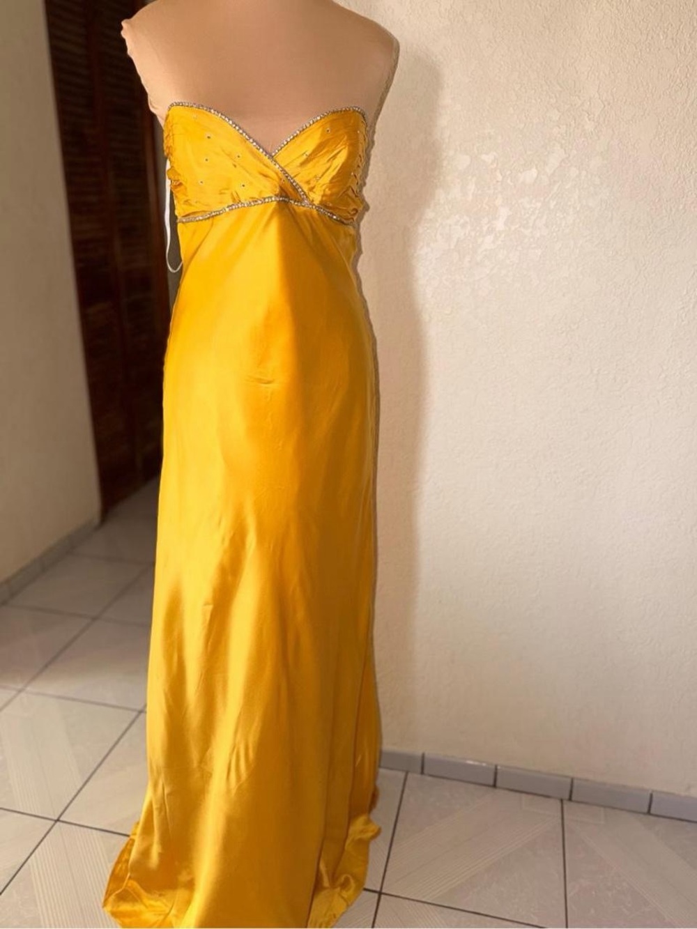Vtg Betsey Johnson Strapless Silk Dress in Bright Yellow